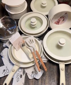 CAROTE 21pcs Pots and Pans Set, Nonstick Cookware Set Detachable Handle, Induction Kitchen Cookware Sets Non Stick with Removable Handle, RV Cookware Set, Oven Safe Cookware Set Cream White 21 pcs Granite Set 21 71CEKnnERL