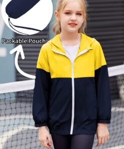 Arshiner Boys Girls Hooded Rain Jackets Waterproof Rain coats Packable Windbreaker for Kids Lightweight Jackets 6-7 Years Yellow/Navy 10 71CJTe9r2jL