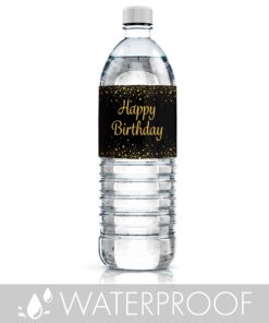 Black and Gold Happy Birthday Party Water Bottle Labels - 24 Stickers 16 71CJbzvkUvL
