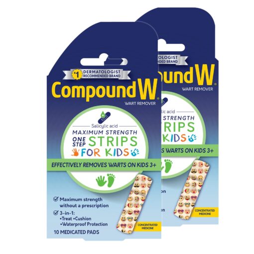 Compound W One Step Wart Remover Strips for Kids, 10 Medicated Strips for Wart Removal, 2 Pack unflavored 10 Count (Pack of 2)