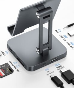 BYEASY USB C Hub with Stand, 7 in 1 Docking Station with 4K 30HZ HDMI, 3.5mm Audio Jack, 60W PD Charging, 2 x USB 3.0, SD/TF Card Reader, for iPad Pro 2021-2018/Macbook Pro 2017-2019 19 71CKKKDbgXL