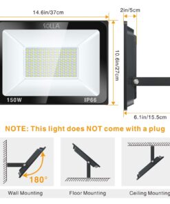 SOLLA 150W LED Flood Light, IP66 Waterproof, 12000lm, 800W Equivalent, Super Bright Outdoor Security Lights, 3000K Warm White, Outdoor Floodlight for Garage, Garden, Lawn and Yard 26 71CO6l3WxsL