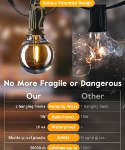 Outdoor String Lights 25 Feet G40 Globe LED Patio Lights with 13 Edison Plastic Bulbs(1 Spare), Waterproof Connectable Hanging Christmas Lights for Backyard Porch Balcony Party Xmas Decor, Black Black - LED 25 ft 27 71CRSC3ZZ1L