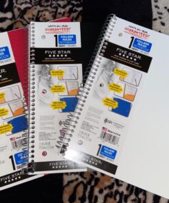 Five Star Spiral Notebooks + Study App, 3 Pack, 1 Subject, College Ruled Paper, Pockets, 100 Sheets, Home School Supplies for College Student or K-12, 11” x 8-1/2", Black, White & Red (73055) Black, White, Red 19 71CSXeG9udL