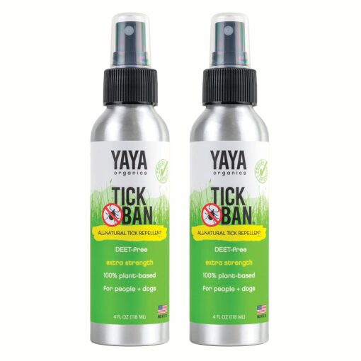 Yaya Organics Tick Ban | Extra Strength Tick Repellent Made with Essential Oils and All Natural, DEET Free Ingredients | Proven Effective, Safe for Adults, Kids and Dogs | 4 Ounce 2 Pack