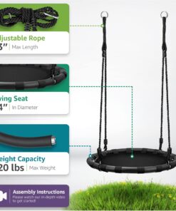 Sorbus Saucer Tree Swing - Kids Outdoor Disc Round Swing - 24" Heavy Duty 220lbs Seat - Easy Install Flying Saucer Web Circle Swing - Perfect for Gift, Playground, Backyard, Indoor/Outdoor Tire Swing Mat Seat 24 Inch 17 71CUAxHwFqL