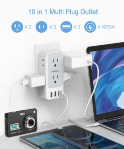 Alternative view of Multi Plug Outlet Extender with USB, TESSAN Electrical 7 Outlet Splitter with 3 USB Wall Charger, Multiple Power Expander for Cruise, Office, Home, Dorm Essentials Gray 3 USB A