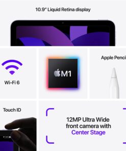 Apple iPad Air (5th Generation): with M1 chip, 10.9-inch Liquid Retina Display, 64GB, Wi-Fi 6, 12MP front/12MP Back Camera, Touch ID, All-Day Battery Life – Purple WiFi Without AppleCare+ 29 71CVCLyeLnL