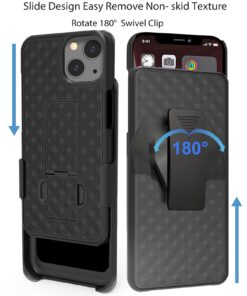 Ailiber Compatible with iPhone 13 Case, iPhone 13 Case Holster with Screen Protector, Swivel Belt Clip, Kickstand Holder, Slim Shockproof Shell Slide Pouch Phone Cover for iPhone 13 6.1 inch -Black Screen Protector & Black 15 71CWIpXItCL