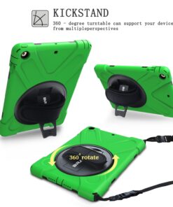 BRAECN iPad Air 1st Generation Case,Heavy Duty Full-Body Rugged Protective iPad Air 9.7 Case with 360 Degree Swivel Kickstand/Hand Strap/Adjustable Shoulder Strap for ipad air Protective case-Green Green 11 71CWO7guT2L