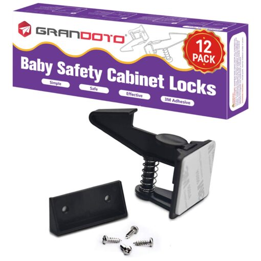 Baby Safety Cabinet Locks 12 Pack Black-GRANDOTO Children Cabinet Baby Safety Locks Latches for Cabinet & Drawers