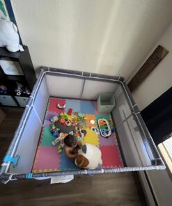 Tmsene Baby Playpen, Playard for Babies and Toddlers, Sturdy Safety Baby Fence with Breathable Mesh and Zipper Gates, Indoor & Outdoor Play Pens for Kids Activity Center (Grey) Grey 29 71CbLGb zSL