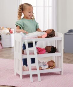 Badger Basket Toy Doll Triple Doll Bunk Bed with Ladder, Bedding, and Personalization Kit for 20 inch Dolls - Pink Gingham 26 71CdkdehHWL