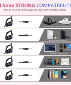 VIGROS Cat Ear Gaming Headphones Wired AUX 3.5mm LED Light, Noise Canceling Game Headphones Stereo Foldable Over-Ear Headsets with Microphone Fit Girls, Kids for PC, PS4, Switch, Xbox, Mobile, Laptop Black-Wire 17 71CdvuvBNTL