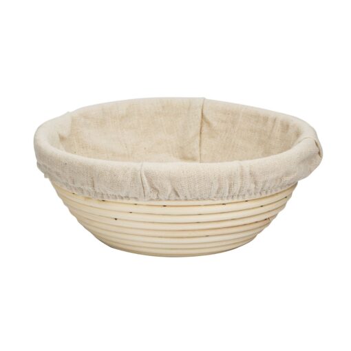 eoocvt 9.8 inch Round Banneton Brotform Bread Dough Proofing Rising Rattan Handmade Basket with Linen Liner Cloth - 25 x 8.5cm