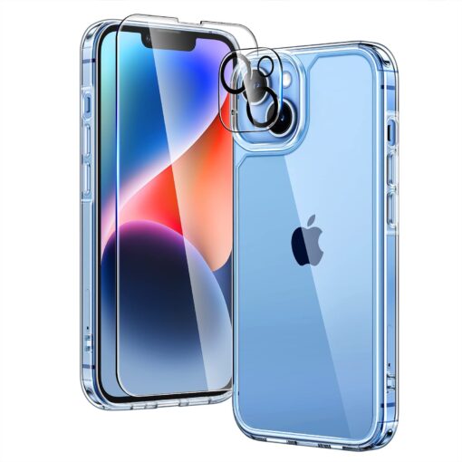 TAURI 5 in 1 Designed for iPhone 14 Case Clear, [Not Yellowing] with 2X Screen Protectors + 2X Camera Lens Protectors, [Military Grade Drop Protection] Shockproof Slim 14 Cover 6.1 Inch A-Clear