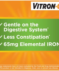 Vitron-C Iron Supplement, Once Daily, High Potency Iron Plus Vitamin C, Supports Red Blood Cell Production, Dye Free Tablets, 60 Count 60 Count (Pack of 1) 25 71ChCxy07OL