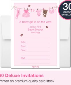 Alternative view of 30 Baby Shower Invitations for Girl with Envelopes (30 Pack) - Baby Girl Shower Invite Cards - Fits Perfectly with Pink Baby Shower Decorations and Supplies for Girls