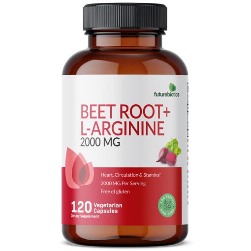 Futurebiotics Beet Root + L-Arginine 2000 MG, Non-GMO, 120 Vegetarian Capsules 120 Count (Pack of 1)