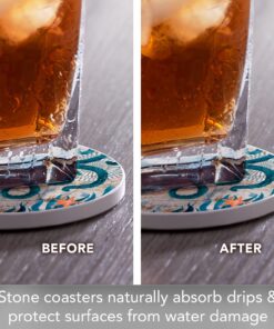 Thirstystone Monterey Bay 4 Pack Round Absorbent Stone Coasters with Protective Cork Backing Manufactured in the USA Artistic Absorbent Easily Wipes Clean 21 71Cjbb4oHNL