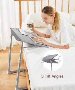 Adjustable TV Tray Table - TV Dinner Tray on Bed & Sofa, Comfortable Folding Table with 6 Height & 3 Tilt Angle Adjustments (Gray) Grey 10 71Ck7115wZL