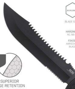 SOG Jungle Primitive Fixed Blade- Field and Camping Tactical Machete with Sheath for Clearing Brush, Full Tang Survival Knife 15.3 Inches (F03TN-CP), Steel,Black 24 71CkPOKAosL