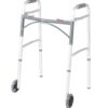Drive Medical 10210-1 2-Button Folding Walker with Wheels, Rolling Walker, Front Wheel Walker, Lightweight Walkers for Seniors and Adults Weighing Up To 350 Pounds, Adjustable Height, Silver
