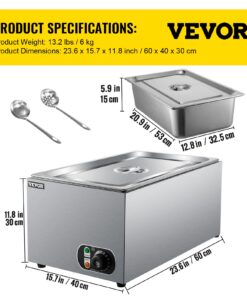 VEVOR Steam Table Warmer, 27 Qt Commercial, Full Size Countertop Food Warmer, Stainless Steel Electric, 1000W Buffet Food Warmer with Lid for Catering and Restaurant 27Qt 18 71CldyLYNJL