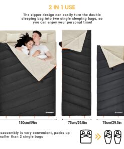 FUNDANGO 3-in-1 XL Queen Double 2 Person Sleeping Bag with 2 Pillows for Family, Couple, Adult, Oversize Lightweight Waterproof Warm Weather Sleeping Bag for Camping, Hiking, Backpacking, Blue BLACK 8 71CnvGNHaaL