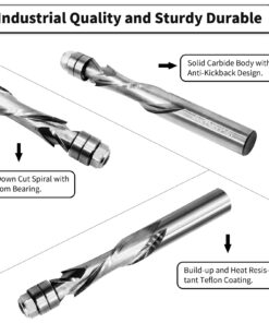 UP/Down Cut Spiral Flush Trim Router Bit,1/2 Shank Extra Long 4 Inch Solid Carbide Spiral Compression Flush Cut Router Bit with Bottom Bearing 1-1/2 Inch Cutting Length Bits for Wood Trimming 1/2 Shank 11 71CoXEWD3BL