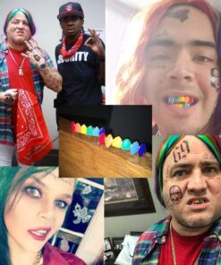 TSANLY Gold Grillz 6 Teeth Mouth 24K Plated Gold Top & Bottom Grills Caps Set for Son + Extra Molding Bars + Microfiber Cloth 18 71CqNEh0opL