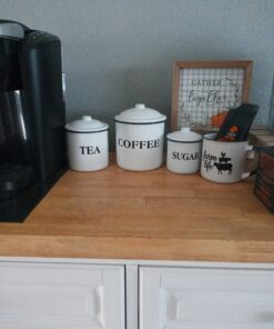 Creative Co-Op Metal Containers with Lids, Coffee, Tea, Sugar (Set of 3 Sizes/Designs) White 34 71CqfPiu1hL