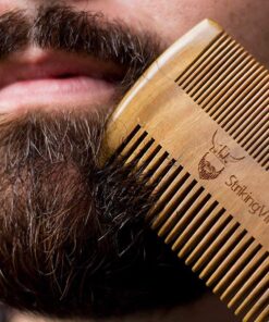 Sandalwood Beard Comb and Case - Pocket Sized Wooden Beard & Mustache Comb with Fine & Coarse Teeth - Perfect for Use with Balms and Oils - Striking Viking (Brown) Brown Case 22 71CquVT2utL