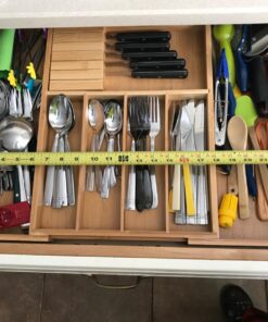 Utensil Organizer for Kitchen Drawers - Bamboo Silverware Organizer - Expandable Utensil Holder and Cutlery Tray with Divider and Removable Knife Block | 17” Long, Adjustable from 13” to 22.2” W' Knife Block 36 71Cqw03dM8L