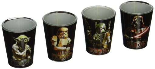 Silver Buffalo Disney Star Wars Character Portraits with Names 4 Pack Mini Glasses, 1.5 Ounces 1.5oz Star Wars Portraits