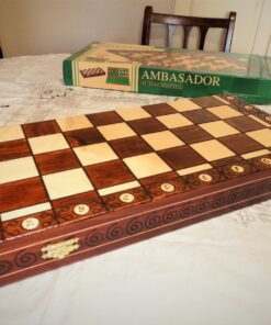 Wegiel Handmade European Ambassador Chess Set - Wooden 21 Inch Beech & Birch Board with Felt Base - Carved Hornbeam & Sycamore Wood Chess Pieces Ambassador - Brown 72 71CscEFVj3L