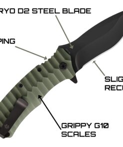 Off-Grid Knives - Rapid Fire Ranger, Camping & Hunting Knife, Cryo D2 Blade Steel with Olive Drab G10 Scales, Deep Clip, Left or Right Carry, Survival, Hiking, Fishing, Boating, Bushcraft OD Green 24 71Ct PdJgAL