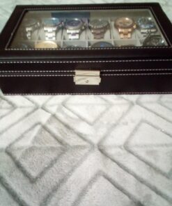 Sodynee WBPU12-03 Watch Dislpay Box Organizer, Pu Leather with Glass Top, Large, Black 12"(D) x 7.5"(W) x 3.2"(H) 27 71Ct8EVd3 L