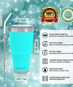 CHILLOUT LIFE 30oz Stainless Steel Tumbler with Lid - Double Wall Vacuum Insulated Large Travel Coffee Mug with Splash Proof Lid and Straw for Hot & Cold Drinks, Teal Tumbler, Pack of 1 30oz (pack of 1) Aqua Blue 25 71CuXywIVxS