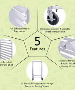 Giantex 10 Tier Aluminum Bakery Rack Home Commercial Kitchen Bun Pan Sheet Rack Mobile Sheet Pan Racking Trolley Storage Cooling Rack w/Lockable Casters (10 Tier): 26" L x 20.3" W x 38.2"H 11 71CxqhVkarL