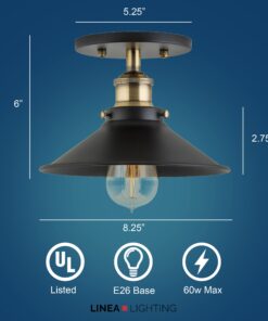 Linea di Liara Andante Black Flush Mount Ceiling Light Fixture Farmhouse Rustic Flush Light Kitchen Lighting Bedroom Bathroom Hallway Light Fixtures Vintage Industrial Semi Flush Mount Lighting Fixture Only Antique Brass 8 71CzEmp0afL