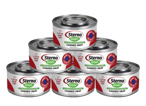 Sterno 2.25 Hour Green Canned Heat, Ethanol Gel, 6 Pack