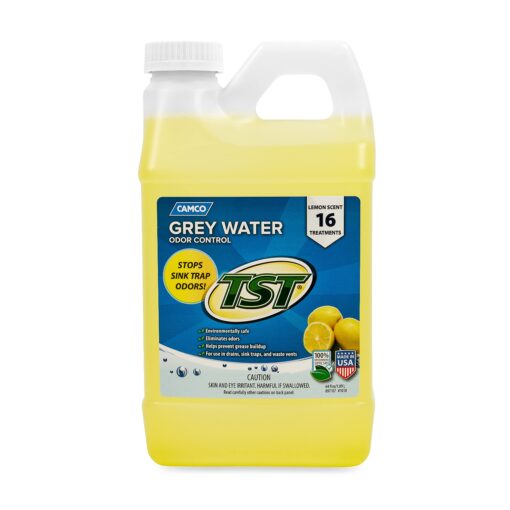 Camco TST Camper/RV Grey Water Odor Control | Removes Grease Buildup in Gray Water Tank, Sink & Shower Drains | 4oz Treats 40-Gal Holding Tank | Safe Septic Tank Treatment | Lemon Scent, 64 oz (40256) 64 Ounce Single