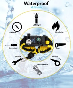 Nexfinity One Survival Paracord Bracelet - Tactical Emergency Gear Kit with SOS LED Light, 550 Grade, Adjustable, Multitools, Fire Starter, Compass, and Whistle - Set of 2 Yellow 14 71D1HzuroML