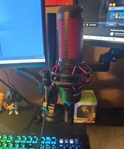 HyperX QuadCast - USB Condenser Gaming Microphone, for PC, PS4, PS5 and Mac, Anti-Vibration Shock Mount, Four Polar Patterns, Pop Filter, Gain Control, Podcasts, Twitch, YouTube, Discord, Red LED Red Lighting 24 71D2Ieu1RKL