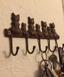 Lulu Decor, Cast Iron Seven Cat Key Hooks (Vintage Brown) Vintage Brown - 5 Hooks 7 71D3 90N8QL