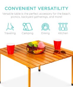 Best Choice Products 28x28in Foldable Indoor Outdoor All-Purpose Portable Wooden Table for Picnics, Camping, Beach, Tailgating, Patio, Kitchen, Living Room w/Carrying Case - Brown 22 71D3jfaUBRL