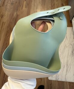 PandaEar Set of 3 Cute Silicone Bibs for Babies & Toddlers (10-72 Months) Waterproof, Soft, Unisex, Non Messy (Brown/Blue/Green) 30 71D465wAgsL