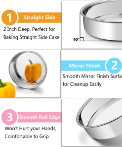 TeamFar Cake Pan, Stainless Steel Round Cake Pan Baking Tier Cake Pans Set, 8'' & 9½'' & 11'', Healthy & Heavy Duty, Mirror Finish & Easy Clean, Dishwasher Safe - 3 Pieces 8" & 9.5" & 11" 10 71D4LeVJyFL
