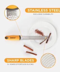 Deiss PRO Citrus Zester & Cheese Grater - Parmesan Cheese Lemon, Ginger, Garlic, Nutmeg, Chocolate, Vegetables, Fruits - Razor-Sharp Stainless Steel Blade, Wide, Dishwasher Safe (ORANGE) Orange 26 71D4MLbPEyL